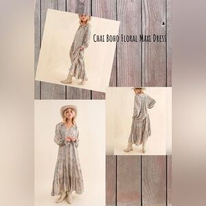 NWT-Chai Boho Floral Maxi Ruffle Dress